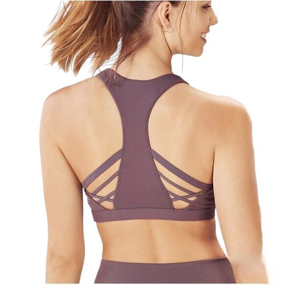 Fabletics Sports Bra Burgundy Mauve Strappy Racer Back, Small - Picture 1 of 6